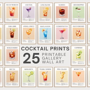 Cocktailafdrukken, 25 trendy posters voor keukenkunst en bar, woondecoratie, perfect voor cocktails en barwagenafdrukken, mixologie decorkunst