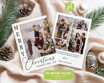 Boho Family Photo Christmas Card Template (Editable)