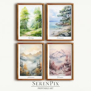 Four Seasons Watercolor Art Prints: Nature Landscape Set (Digital Download)
