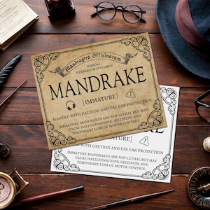 Alraune Etikett zum Ausdrucken, Halloween Dekor, Party Dekoration, Apothekeretiketten, Hexe Etikette, Geburtstagsdekoration, Kräuteretiketten
