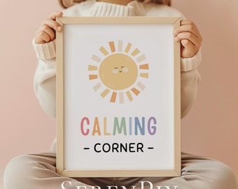 落ち着いたコーナープリント：ボヘミアン風子供部屋の装飾、子供向けのインスピレーションあふれるアート（デジタルダウンロード）