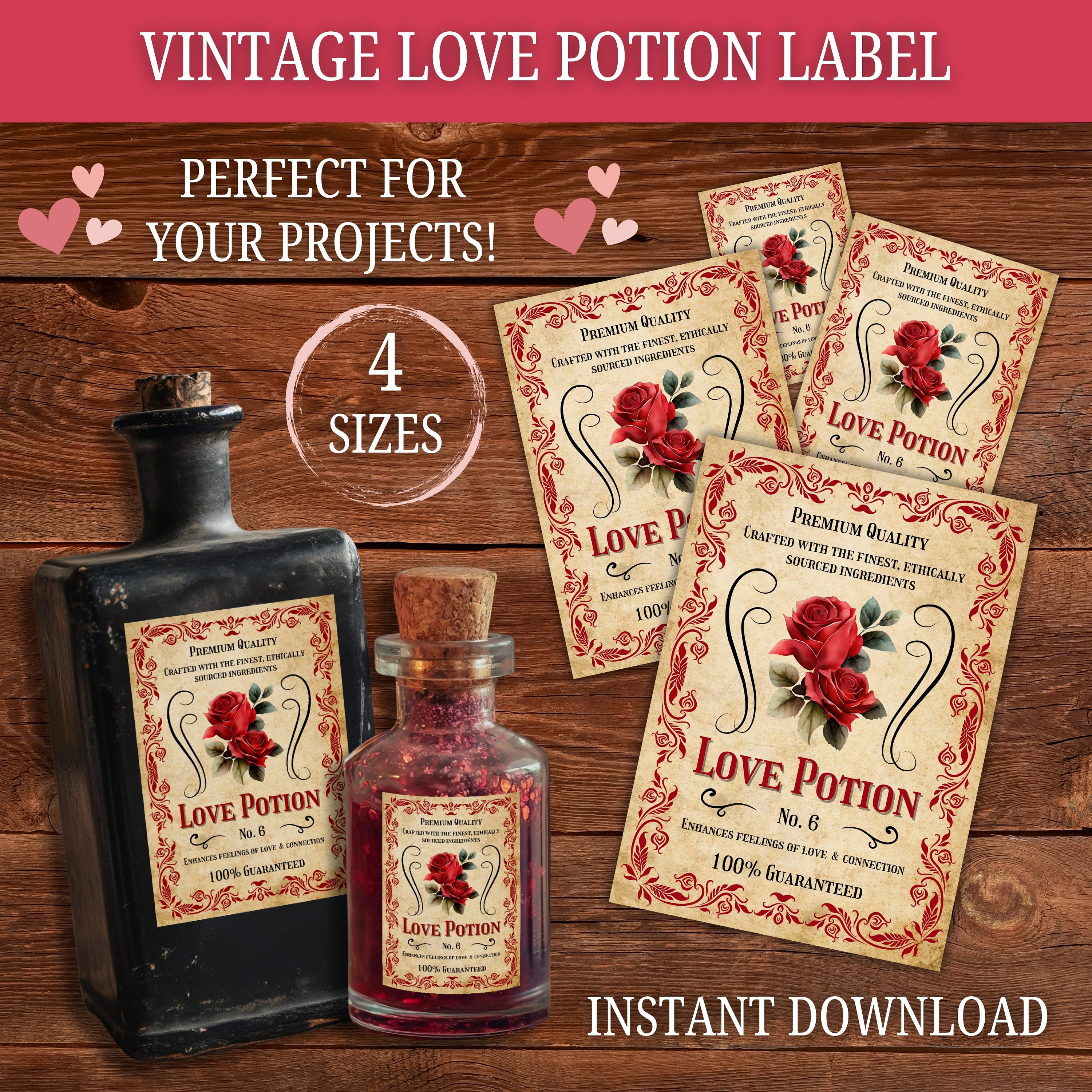 LOVE POTION 缶バッジ Domensi 6 Pcs Valentine's Day Love Potion Bottles Heart Shaped