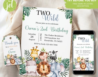 Editable Two Wild Birthday Invitation: Jungle Safari Party (Digital Download)