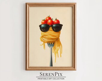 Lustige Spaghetti Kunstdruck: Italienische Küchen Dekoration (Digitaler Download)