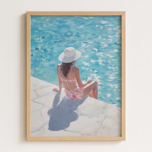 Poolside Woman Art Print: Summer Vacation Decor (Instant Download)