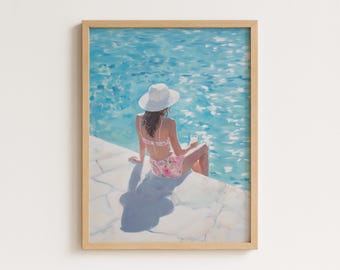 Frau am Pool Kunstdruck: Sommerferien Dekor (Instant Download)