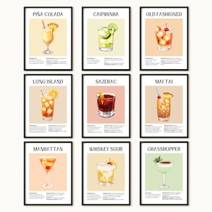 Cocktail Prints Bundle, Trendy Bar Cart Decor, 25 Classic Drink Recipes (Digital Download) image 4