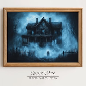 Haunted Housed Oil Painting, Spooky Halloween Wall Art, Gothic Haunted Decor, Dark Cottagecore, Mystic Wall Art, Printable Digital Download
