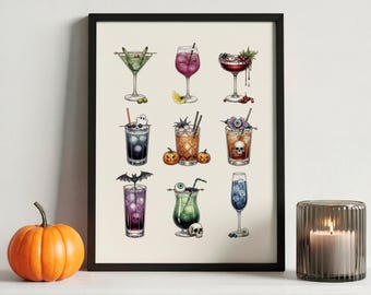 Halloween Cocktail Print – Spooky Bar Cart Decor, Witchy Kitchen Art, Halloween Bar Poster (Digital Download)