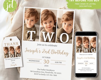 Editable 2nd Birthday Invitation Template: Photo Collage (Digital)