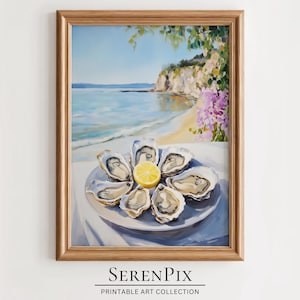 Coastal Oysters Art Print, Seafood Kitchen Wall Art, Oyster Painting, Coastal Art Decor, Food Art Print, Oysters Print, Oyster Lover Gift