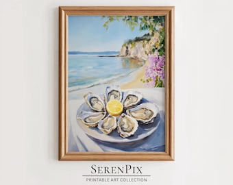 Coastal Oyster Painting Art Print: Seafood Kitchen Decor (Digital Download)
