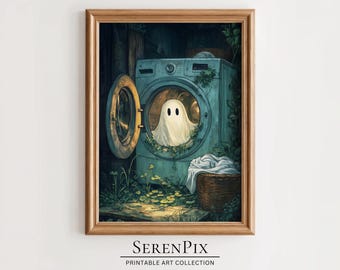 Fantasma spettrale nell'arte della lavatrice: poster di Halloween per la lavanderia (download digitale)