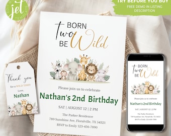 Editable Safari 2nd Birthday Invitation: Jungle Animals (Digital Download)