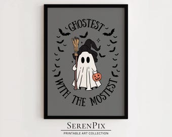 Cute Ghost Wall Art, Vintage Ghost Art, Unique Halloween Art, Printable Spooky Art, Halloween Art Print, Wall Decor, Digital Download
