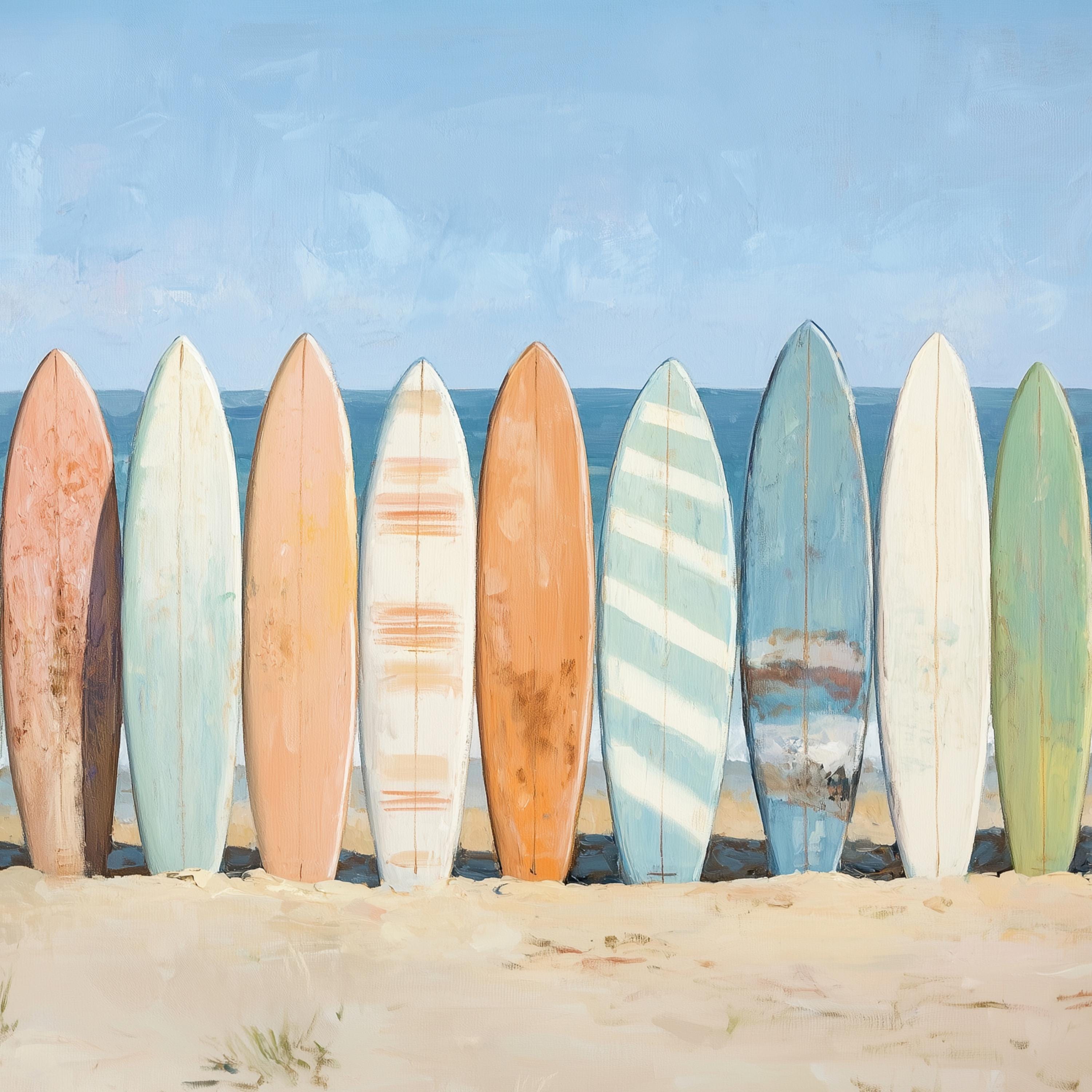 Colorful Surfboard Art Print: Vintage Beach Decor (digital