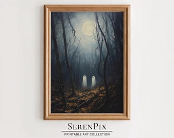 Impression d'art fantôme effrayant : scène de forêt d'Halloween (art numérique)