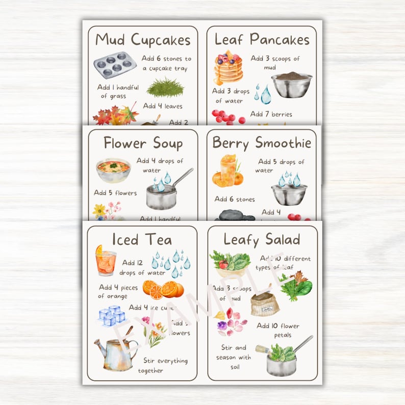 Printable Mud Kitchen Recipe Cards Educational Learning Etsy UK