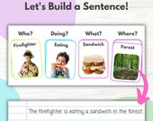 Printable Sentence Building Activity for Kids | Writing Prompts & Vocabulary Flashcards | Early Literacy and Sentence Structure Practice