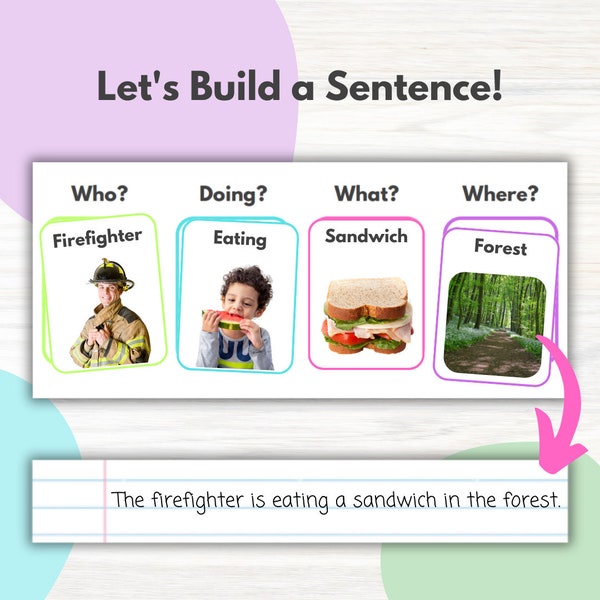 Printable Sentence Building Activity, Writing Prompts, Early Literacy Development, Vocabulary Flash Cards, Sentence Structure Practice