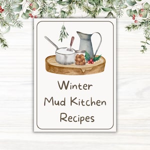 Cartes de recettes de cuisine de boue hivernale, Ressource d'apprentissage éducative, Plein air, École de la forêt, Inspiré de la nature, Activité hivernale, Travaux manuels de Noël