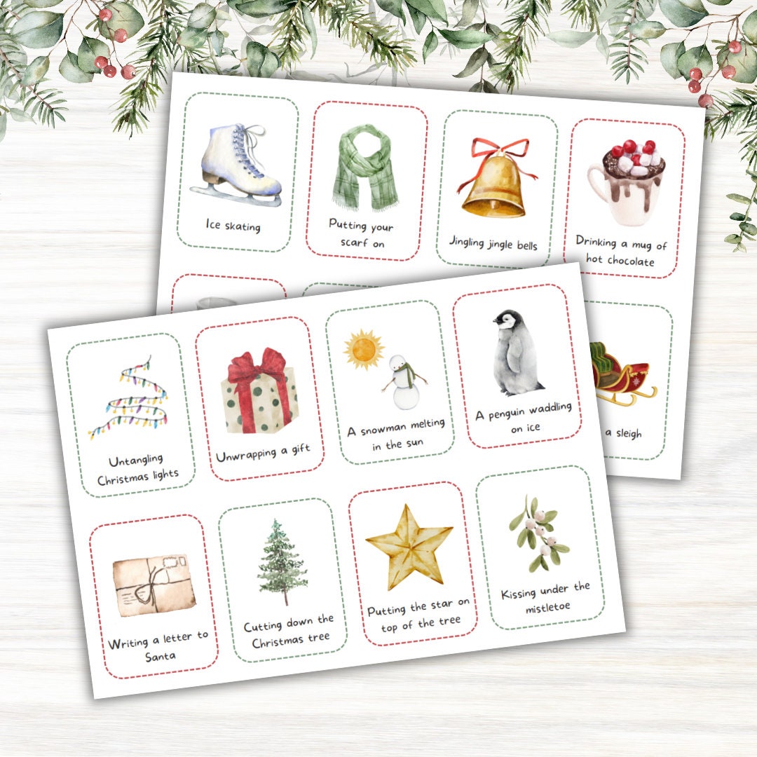 Printable Christmas Charade Cards, Advent Activity Cards, Advent