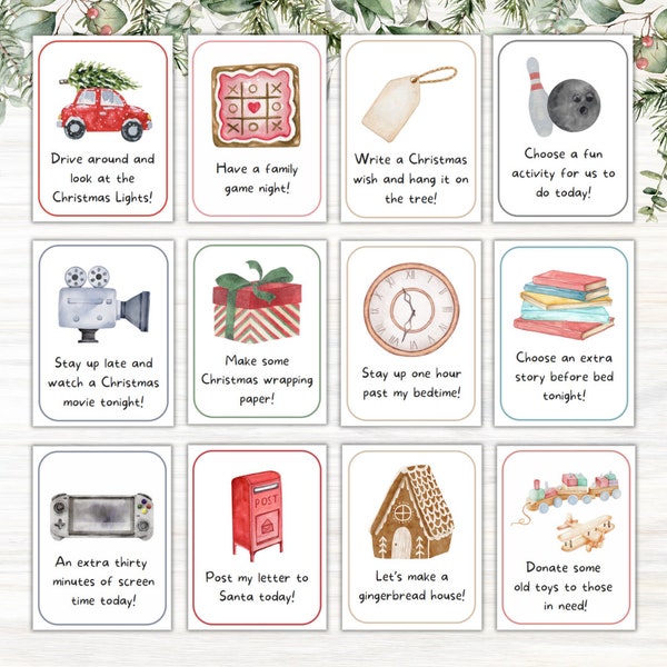 40 Advent Calendar Activity Cards, Christmas Countdown, Advent Calendar Fillers, Children's Holiday Activities, Christmas Activity Cards