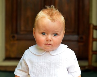 Boys White Cotton Romper, Darling Christening Outfit