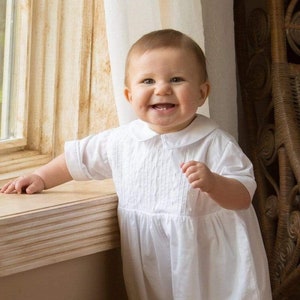 White Cotton Romper for Baby Boy, Darling Christening Outfit
