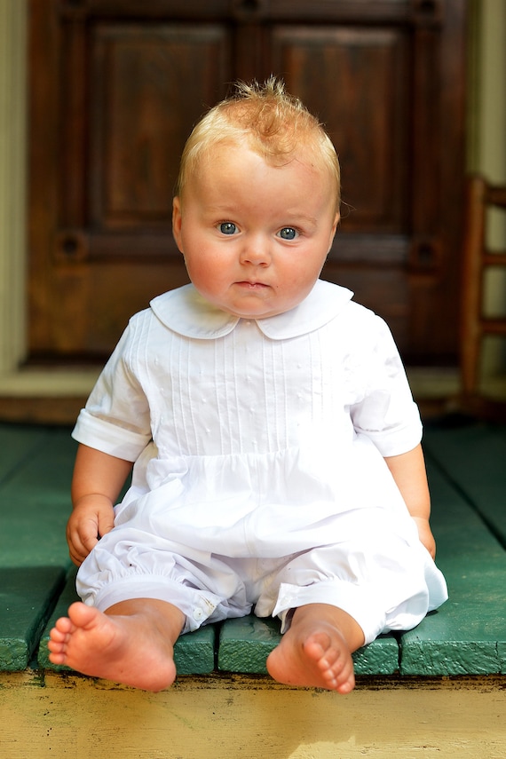 White Cotton Romper for Baby Boy Darling Christening Outfit
