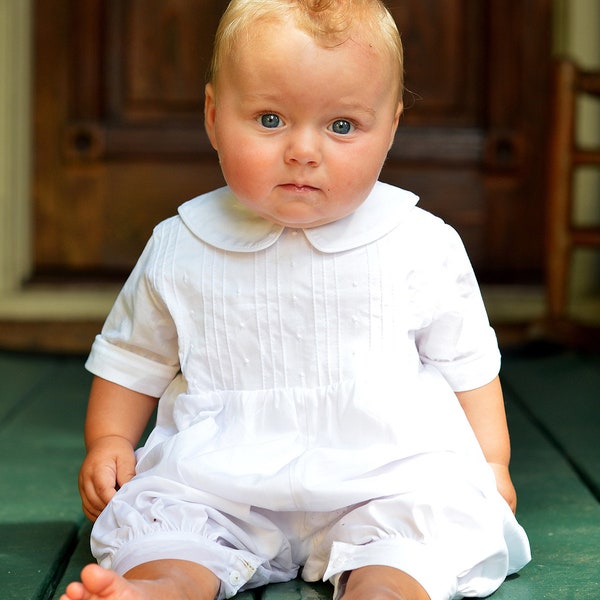 White Romper for Baby Boy, Christening Outfit