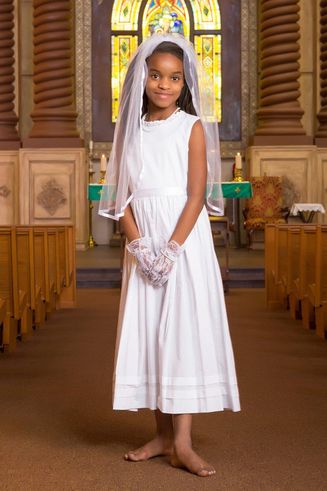 Two Pieces Lace Chiffon Sleeveless Flower Girl Dress A Line First Communion Gown
