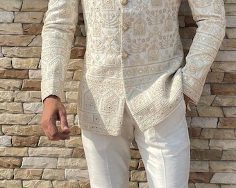 Handmade,Indian Ethnic Stylish Sequins Zari Designer Jodhpuri Suit for Man, Suit for Groom,Jodhpuri Coat for Wedding, Bandhgala Suit for Men