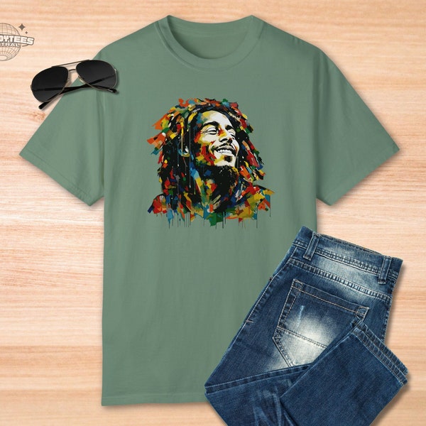 Bob Marley Art Shirt, Vibrant Color Reggae Graphic T-Shirt, Unisex Music Legend Fan Gift, Jamaica Peace Love Tee