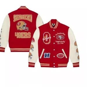 Blouson universitaire San Francisco 49ers OVO avec manches en cuir style Letterman unisexe