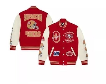 San Francisco 49ers OVO Varsity Jacket Leather Sleeves Letterman Style Unisex