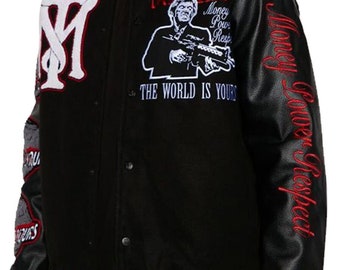 The World is Yours Black Bomber Scarface Varsity Jacket The World is Yours Black Bomber Scarface Varsity Jacket