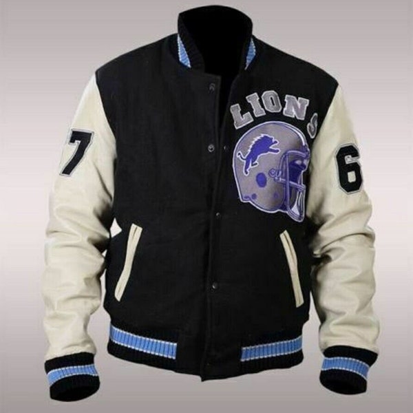 Beverly Hills Cop Axel Foley Detroit Lions Wool - PU Leather Sleeves Jacket