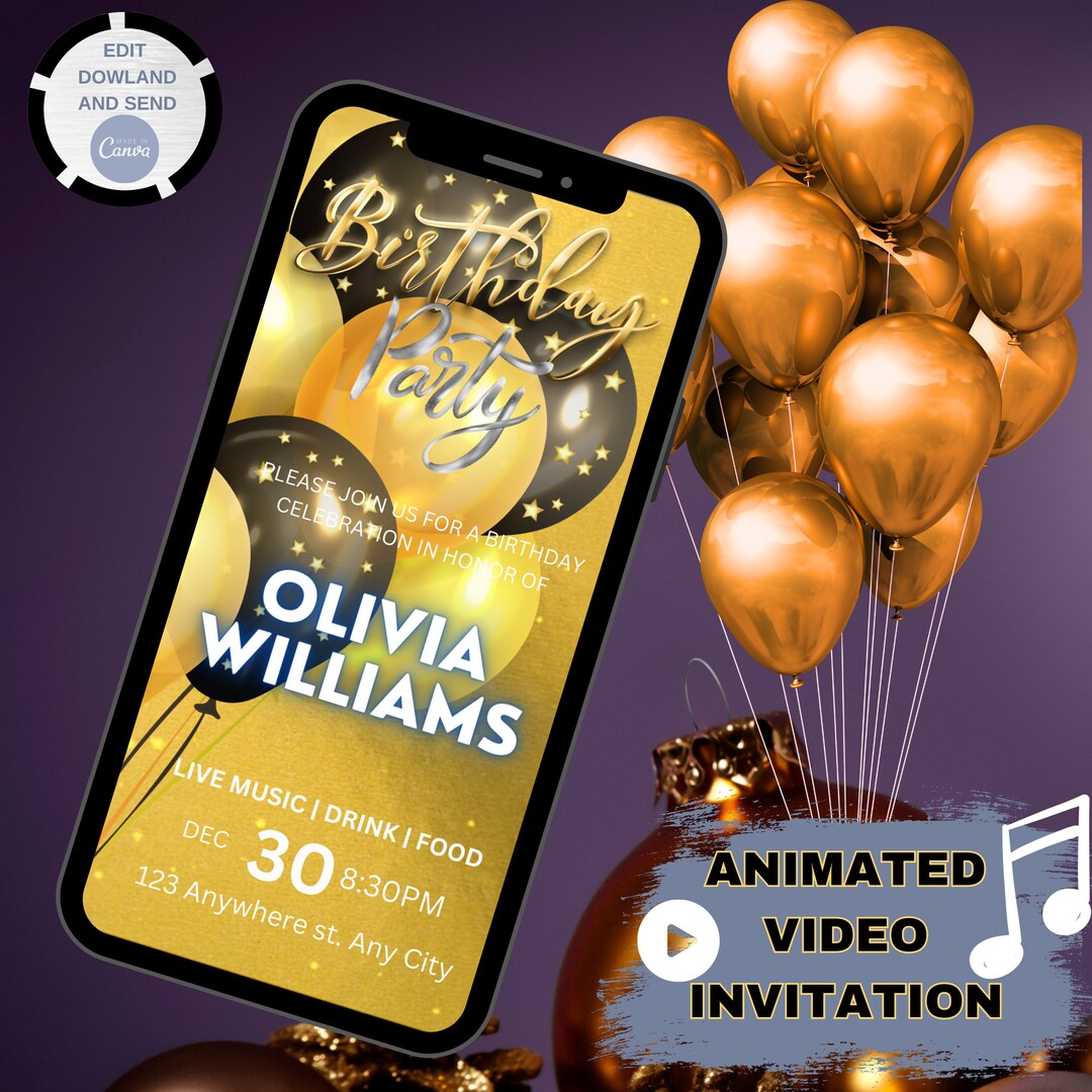 Electronic Birthday Party Invitation Yellow Birthday Party Etsy