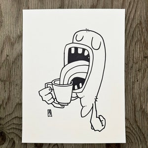 Original Art - Hairy Lump Ghost Tries Coffee...Backwards! - Drawing With Doofus