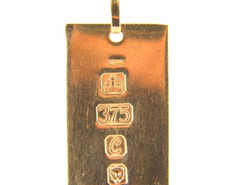 Vintage 9ct Ingot Pendant Gold Hallmarked London 1977 Solid Gold Charm Gift