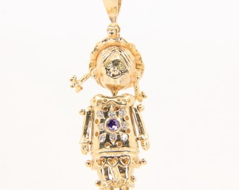 Vintage 9ct Gold Hallmarked Ragdoll Pendant Charm Yellow Gold Articulated Doll Gift