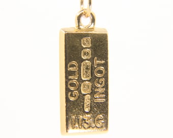 Vintage 9ct Hallmarked Gold Ingot Pendant – Solid 9 Carat Yellow Gold Ingot Charm – Collectable Pendant Fine Jewellery Gift
