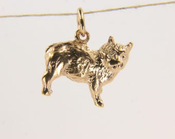 Vintage 9 Karat Gold Katze Anhänger: Massiver Gelbgold Katzen Anhänger