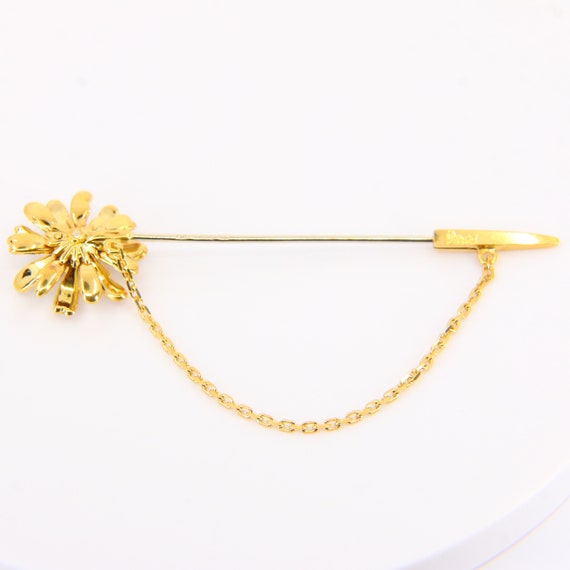 Vintage 18ct Gold Diamond Flower Pin Brooch Ename… - image 6