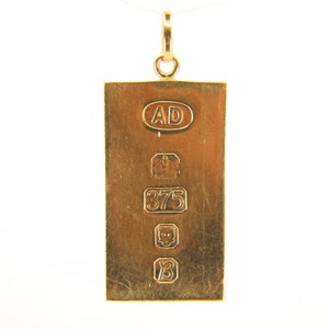 Vintage 9ct Gold Ingot Pendant Charm Hallmarked London 1976 Yellow Gold 9ct Pendant