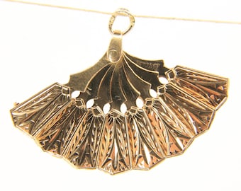 Vintage 18K Yellow Gold Opening Fan Pendant Charm Italian Jewellery Gift