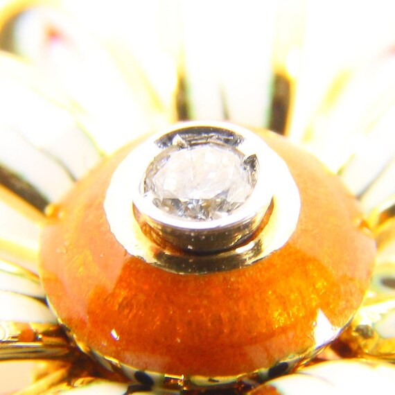 Vintage 18ct Gold Diamond Flower Pin Brooch Ename… - image 7
