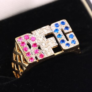 Vintage 9ct Hallmarked Gold RFC Rangers Football Ring Gem Set UK Size U1/2 Boxed