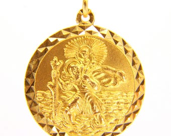 Vintage 9ct Saint Of Travellers Charm 9 Carat Saint Christopher Gold Pendant